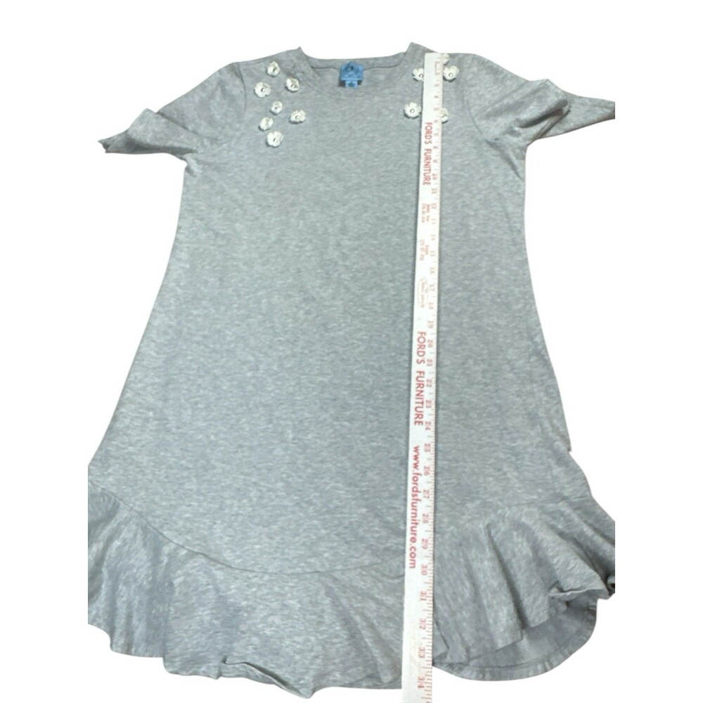 Cece Gray Floral Appliqué T-shirt Dress With Ruffle Medium Crewneck Short Sleeve - Picture 7 of 9